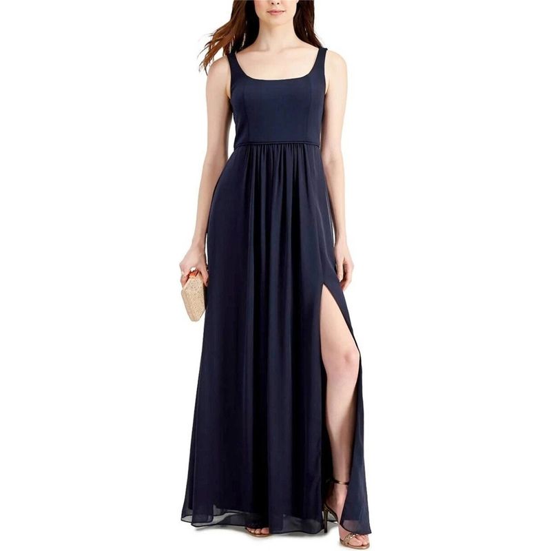 Adrianna Papell Womens Crepe Stretch Cocktail Dress, Blue, 6, Dm
